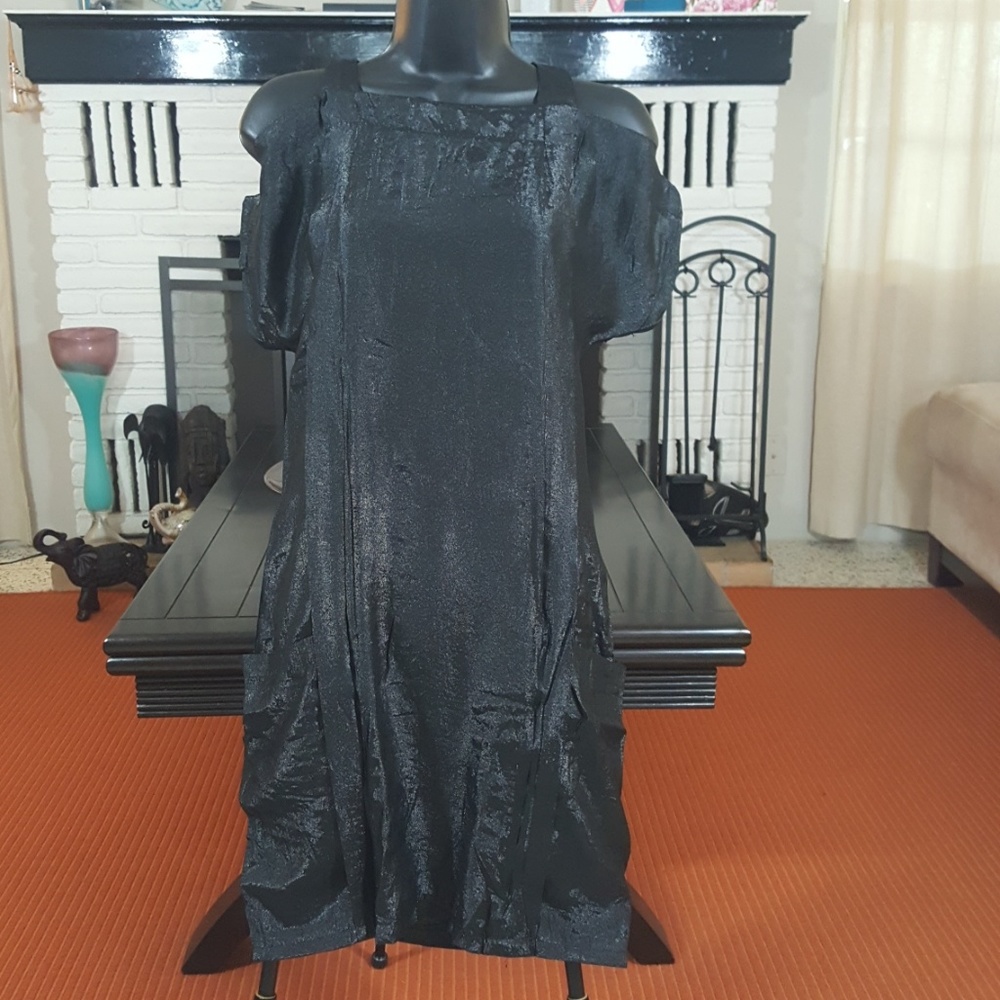 Shimmery Black cold shoulder tunic/dress w/ pocket